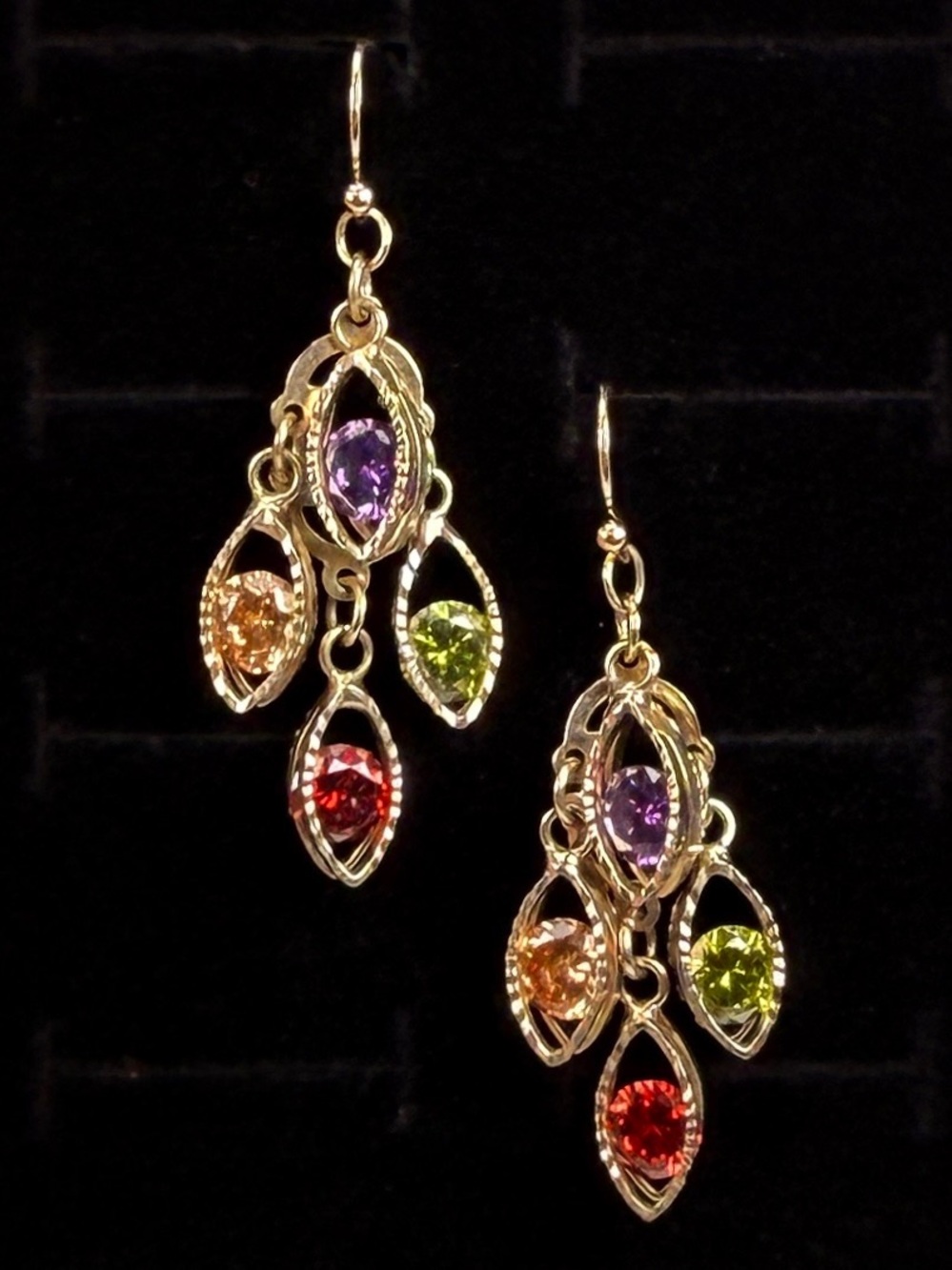 Goldtone Multicolored Bling Dangle Pierced Earrings